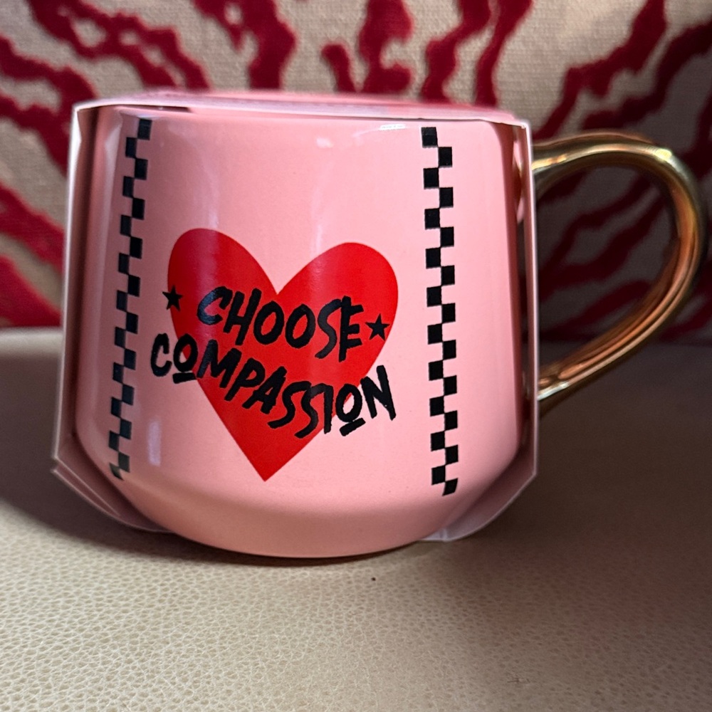 Thyme & Table Pink Heart Mug with Gold Handle. “Choose Compassion”. BRAND NEW!